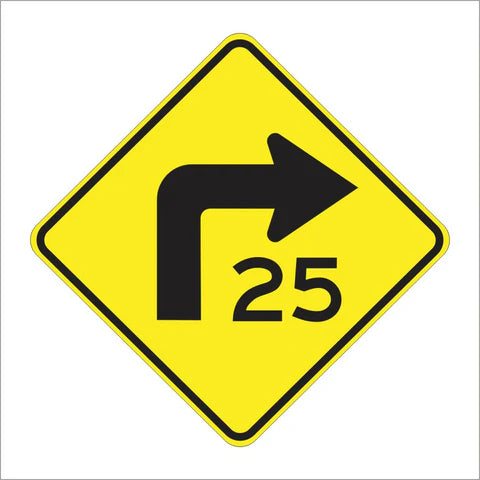 W1-1A Turn With a MPH Sign