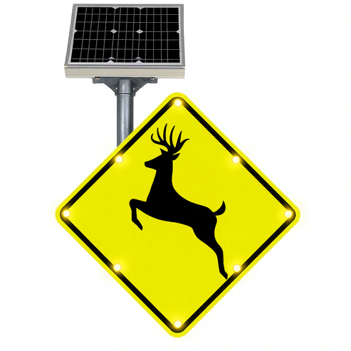 Solar-Powered Flashing LED MUTCD W-Series Warning Sign – 30" × 30" Diamond