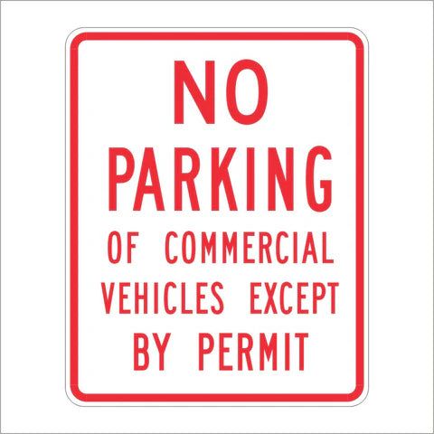 R39 (CA) No Parking of Commercial Vehicles Except by Permit Sign