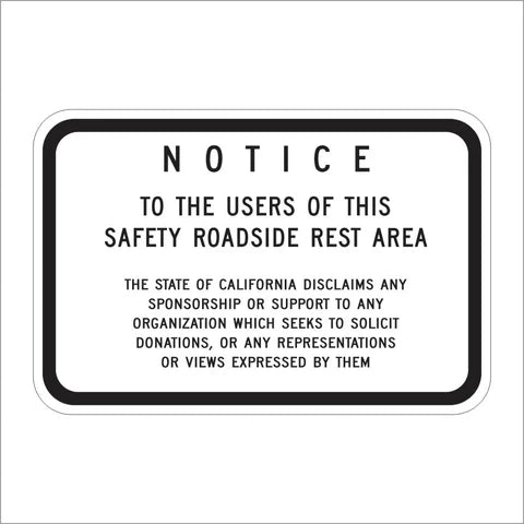SR2 (CA) Rest Area Disclaimer Sign