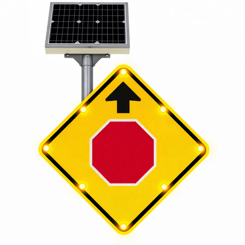 Solar-Powered Flashing LED Stop Ahead Warning Sign (W3-1) – MUTCD Compliant
