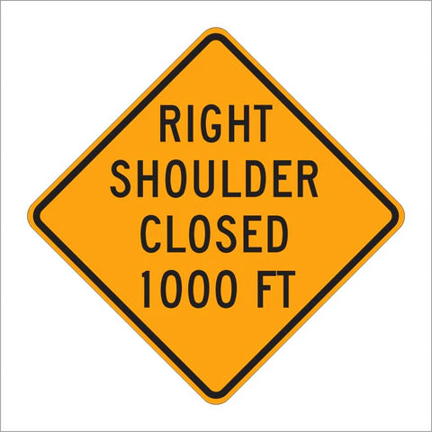 W21-5B Right Shoulder Closed Ahead Sign