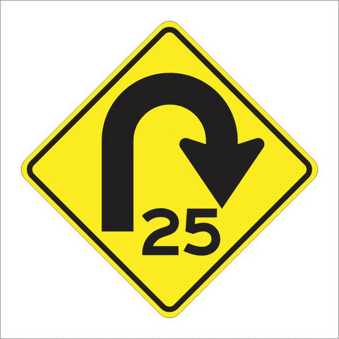 W4-10 (CA) Combination Curve With Advisory Speed Sign