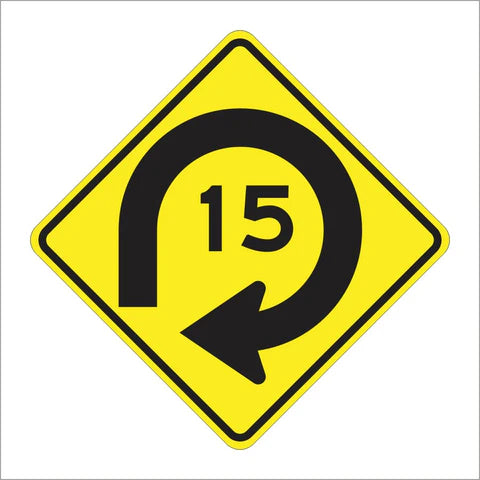 W4-14 (CA) Combination Turn With Advisory Speed Sign