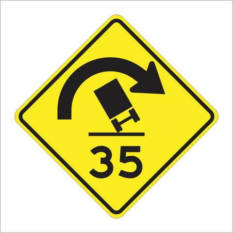 W4-22 (CA) Curve Truck Rollover With Advisory Speed Sign